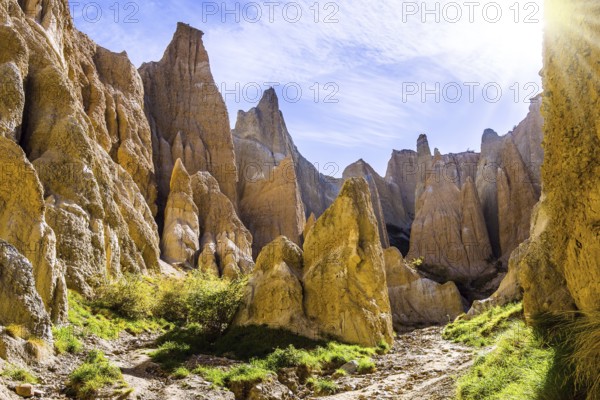 Grandiose natural land formations - Clay Cliffs. Jagged sharp pinnacles and ridges separated by