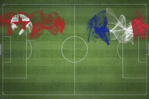 North Korea vs France Soccer Match, national colors, national flags, soccer field, football game,