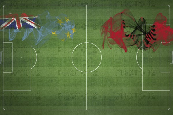 Tuvalu vs Albania Soccer Match, national colors, national flags, soccer field, football game,