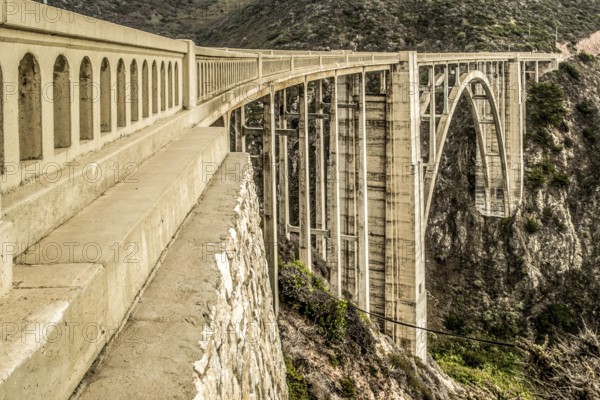 Close-up, detailed and side view of the Bixby Bridge on Coastal and Pacific Highway one, Big Sur.