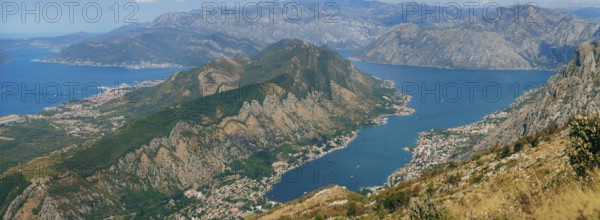 Bay of Kotor from the heights. View from Mount Lovcen to the bay. View down from the observation