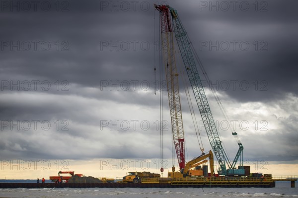 Construction of offshore section of gas pipeline on bottom of Baltic sea Nord stream-2. Pier goes