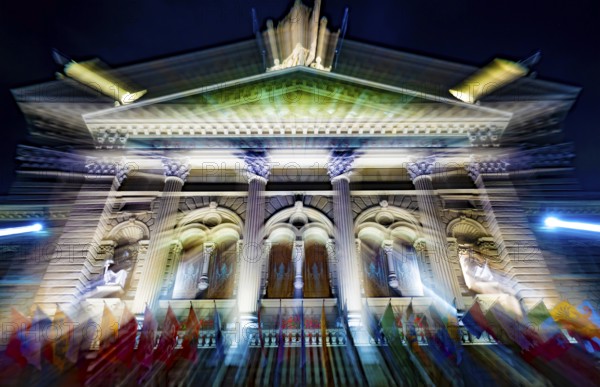 Beautiful Bundeshaus Illuminated Parliament Building or Federal Palace with Canton Flags at Night