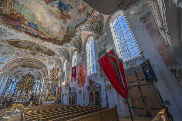 Rococo church of St Ulrich, affectionately known as -the little meadow-, Seeg, Allgäu, Bavaria,