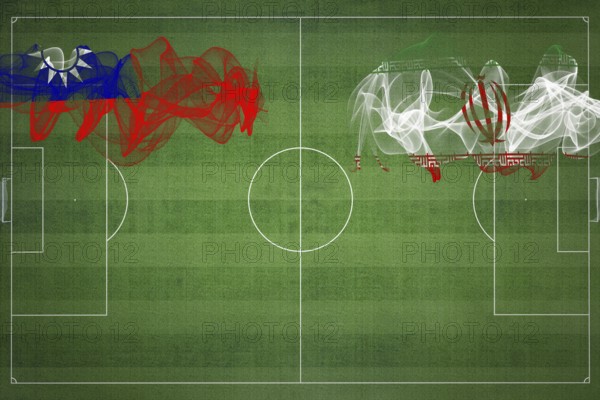 Taiwan vs Iran Soccer Match, national colors, national flags, soccer field, football game,