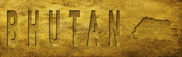 Bhutan Map and Text on Grunge Gold Texture