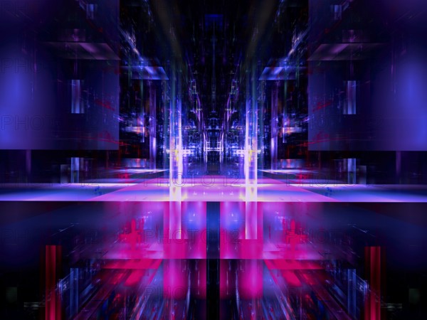 Sci fi or vr background in blue and purple colors. Abstact 3d illustration - fractal. Digital art.