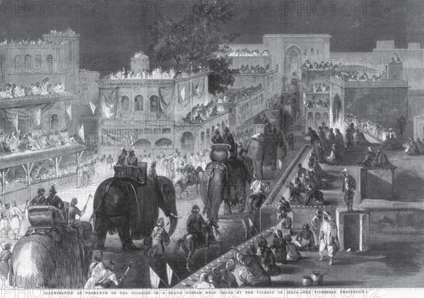 General View Illumination at Peshawur Peshawar occasion of Grand Durbar held there by Viceroy Vice
