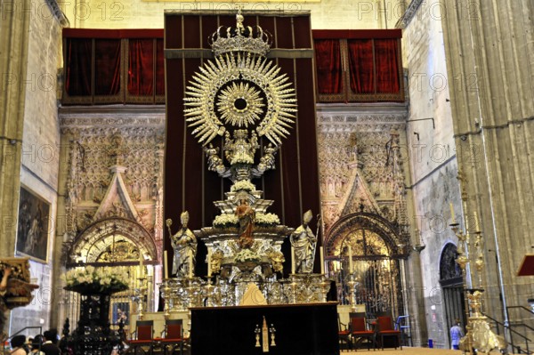 Cathedral of Santa María de la Sede in Seville, Andalusia, Spain, Impressive church altar with