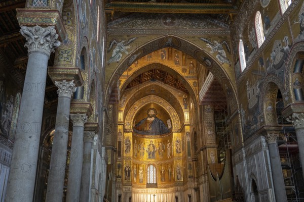 Monreale, Italy, July 18, 2023: Interior of Monreale Cathedral, a Catholic church and UNESCO world