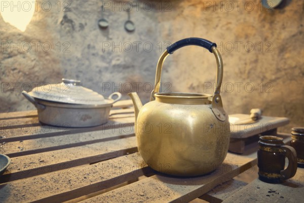 Kitchenware inside of interior of traditional mud brick made beehive houses. Harran, major ancient
