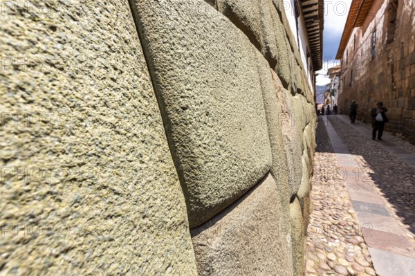 Twelve angles stone, Beautiful narrow street and buildings wall in centre of Cusco or Cuzco city,