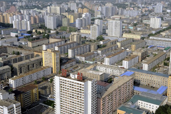 08.08.2012, Pyongyang, North Korea, Asia, A view of the centre of Pyongyang from the Juche Tower.
