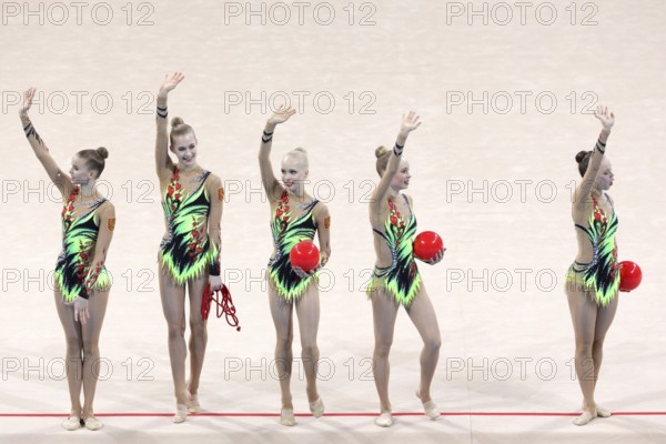 Sofia, Bulgaria - 6 May, 2017: Team Finland performs during Rhythmic Gymnastics World Cup Sofia