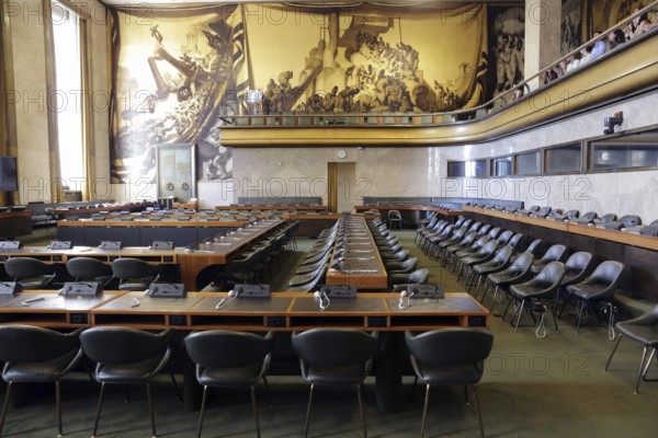 Geneva, Switzerland - 24 June, 2019: The old Council Chamber in The Palace of Nations is seen
