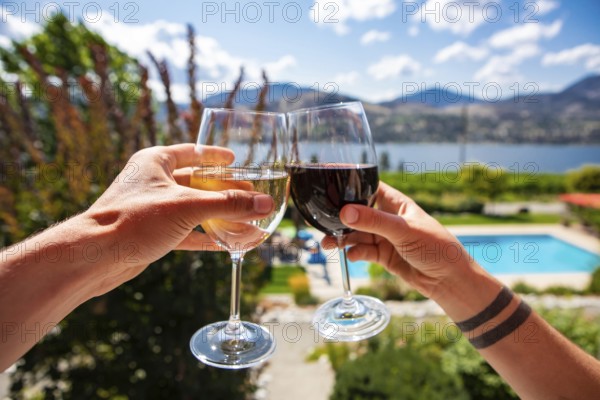 Okanagan Valley wine tasting tour, wineries visit during summer and spring vacations concept, man