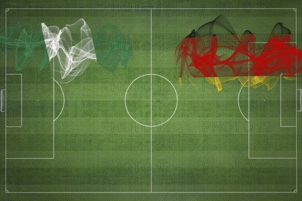 Nigeria vs Germany Soccer Match, national colors, national flags, soccer field, football game,