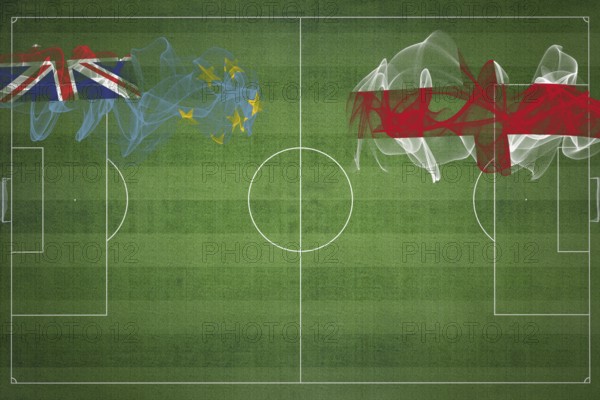 Tuvalu vs England Soccer Match, national colors, national flags, soccer field, football game,