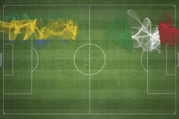 Gabon vs Italy Soccer Match, national colors, national flags, soccer field, football game,