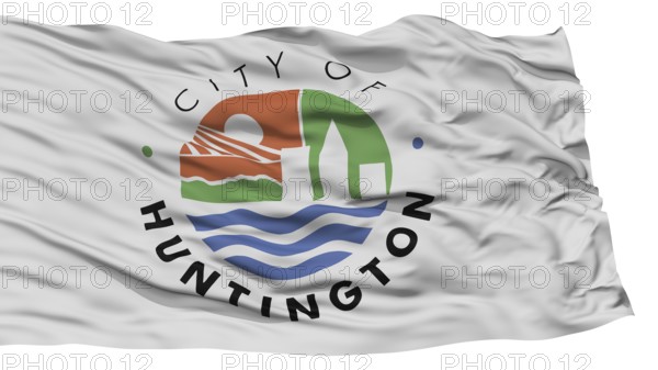 Isolated Huntington City Flag, City of West Virginia State, Waving on White Background, High