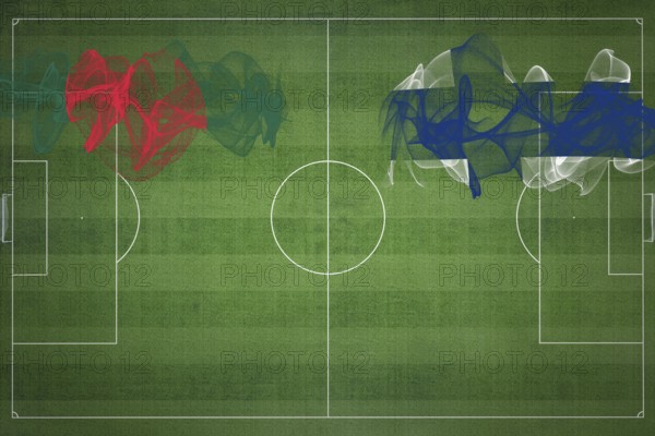 Bangladesh vs Finland Soccer Match, national colors, national flags, soccer field, football game,