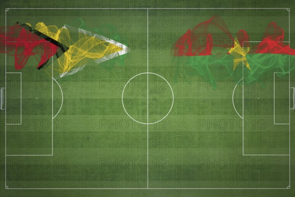 Guyana vs Burkina Faso Soccer Match, national colors, national flags, soccer field, football game,
