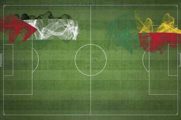 Palestine vs Benin Soccer Match, national colors, national flags, soccer field, football game,