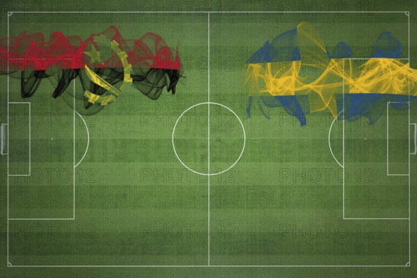 Angola vs Sweden Soccer Match, national colors, national flags, soccer field, football game,