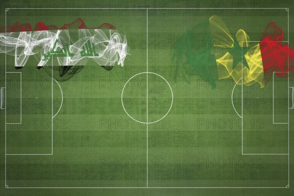 Iraq vs Senegal Soccer Match, national colors, national flags, soccer field, football game,