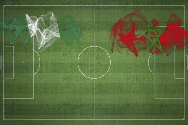 Nigeria vs Morocco Soccer Match, national colors, national flags, soccer field, football game,