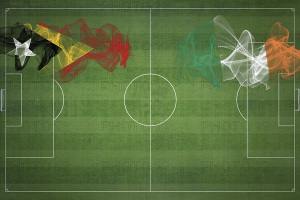 East Timor vs Ireland Soccer Match, national colors, national flags, soccer field, football game,