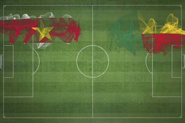 Suriname vs Benin Soccer Match, national colors, national flags, soccer field, football game,