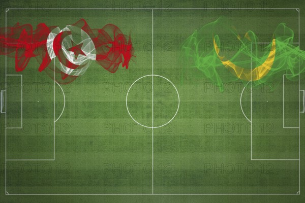 Tunisia vs Mauritania Soccer Match, national colors, national flags, soccer field, football game,