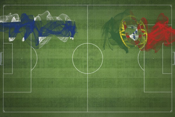 Finland vs Portugal Soccer Match, national colors, national flags, soccer field, football game,