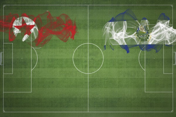 North Korea vs El Salvador Soccer Match, national colors, national flags, soccer field, football