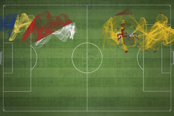 Seychelles vs Spain Soccer Match, national colors, national flags, soccer field, football game,