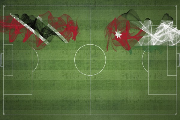 Trinidad and Tobago vs Jordan Soccer Match, national colors, national flags, soccer field, football