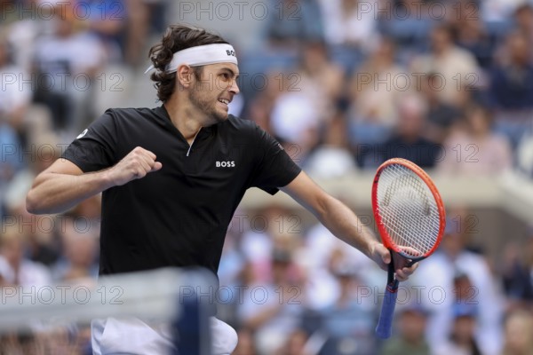 Tennis player Taylor Fritz celebrates at the US Open 2024 Championships, Billie Jean King Tennis