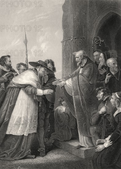 Kardinal Wolsey beim Betreten der Abtei von Leicester, Szene aus Heinrich VIII, Akt IV, Szene 2,