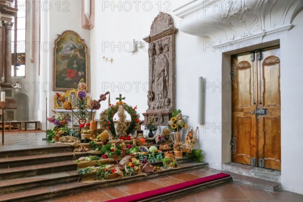 Harvest festival decoration in the collegiate church of St Peter and St John the Baptist,