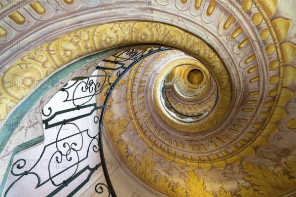 Melk, Austria, 22 September, 2022: view of the multi-storey circular staircase leading from the