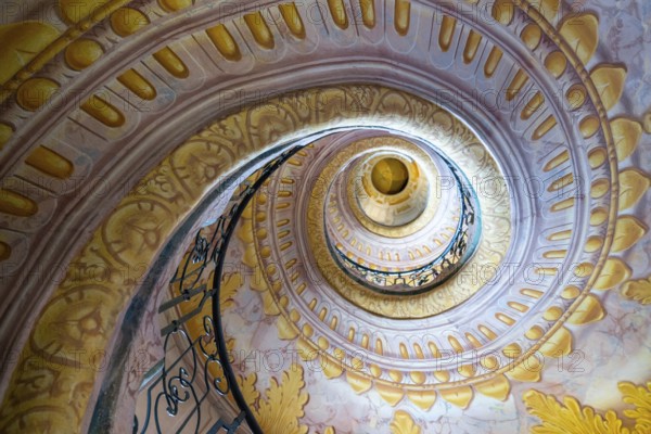 Melk, Auistria, 22 September, 2022: view of the multi-storey circular staircase leading from the