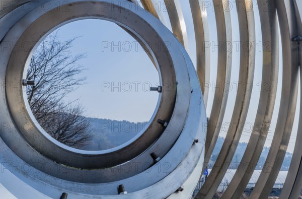 Cheonan, South Korea. January 3, 2020: Closeup sculpture of concentric circles inside one another