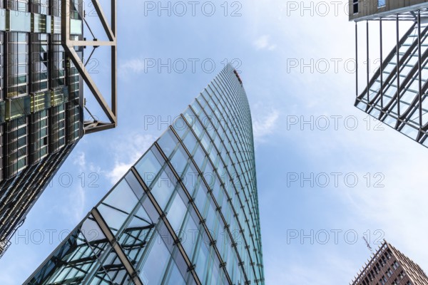 Berlin, Germany, July 28, 2019: Low angle view of the Sony Center. It is a Sony-sponsored building