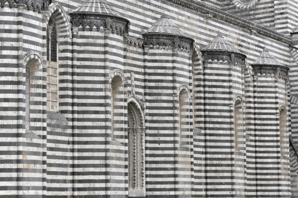 The Cathedral Basilica of Santa Maria Assunta, Orvieto, Terni, Umbria, Italy, Close-up of a striped