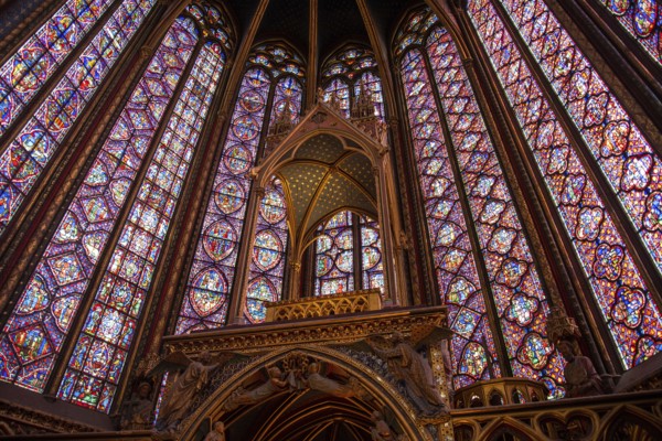 PARIS, FRANCE, MAY 13, 2022, The inside of the famous Sainte Chapelle in Paris with impressing