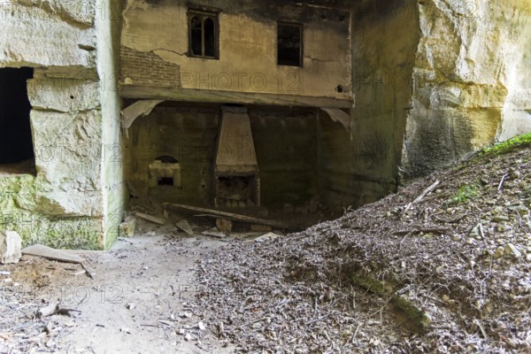 Destroyed fragments of an underground castle in the quarries under the castle of Grand Mello,