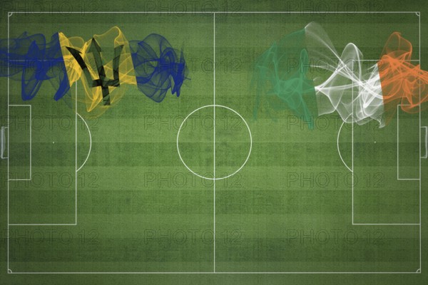 Barbados vs Ireland Soccer Match, national colors, national flags, soccer field, football game,