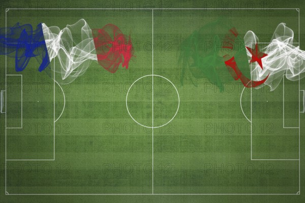 France vs Algeria Soccer Match, national colors, national flags, soccer field, football game,