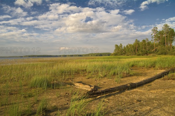 Russia, Karelia, the Chirka-Kem river.Bottom of the lake, uncovered because of the falling water